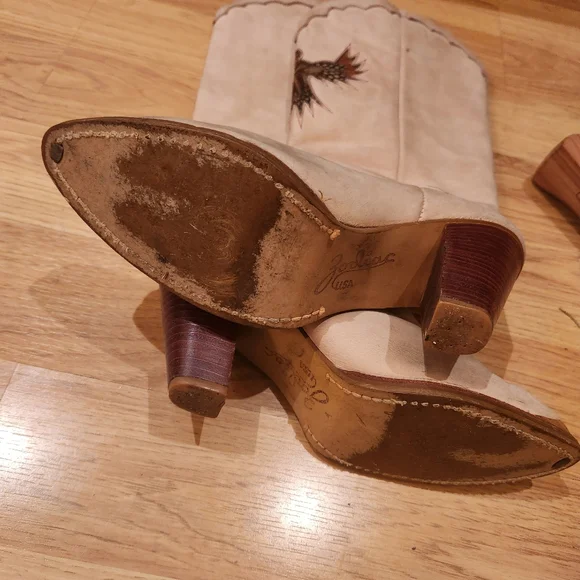 Vintage Zodiak Phoenix Feather Cowgirl Boots. Size 9. Cream Soft Leather - Picture 6 of 10